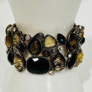 White House Black Market Bracelet Chunky Multi Stone Rhinestones Expandable EUC